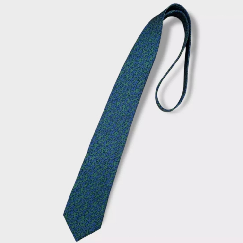 BATTISTONI Blue/Green Geometric Art Silk LUXURY Tie ITALY